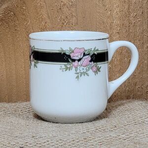Mini Coffee Espresso Mug Creamer Black Stripe Pink Flowers